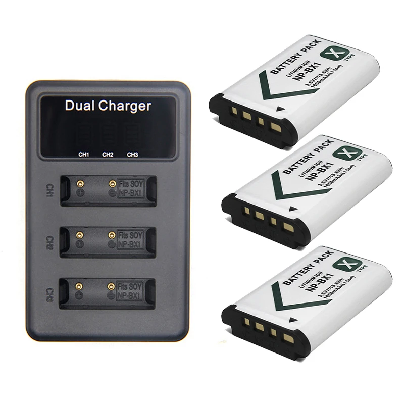 1600 мАч NP-BX1 батарея 3-Pack с 3-слотовым светодиодный дисплей USB зарядное устройство для sony NP-BX1/M8 DSC-HX80 HX90V RX1R II RX100 HDR-AS50 AS300