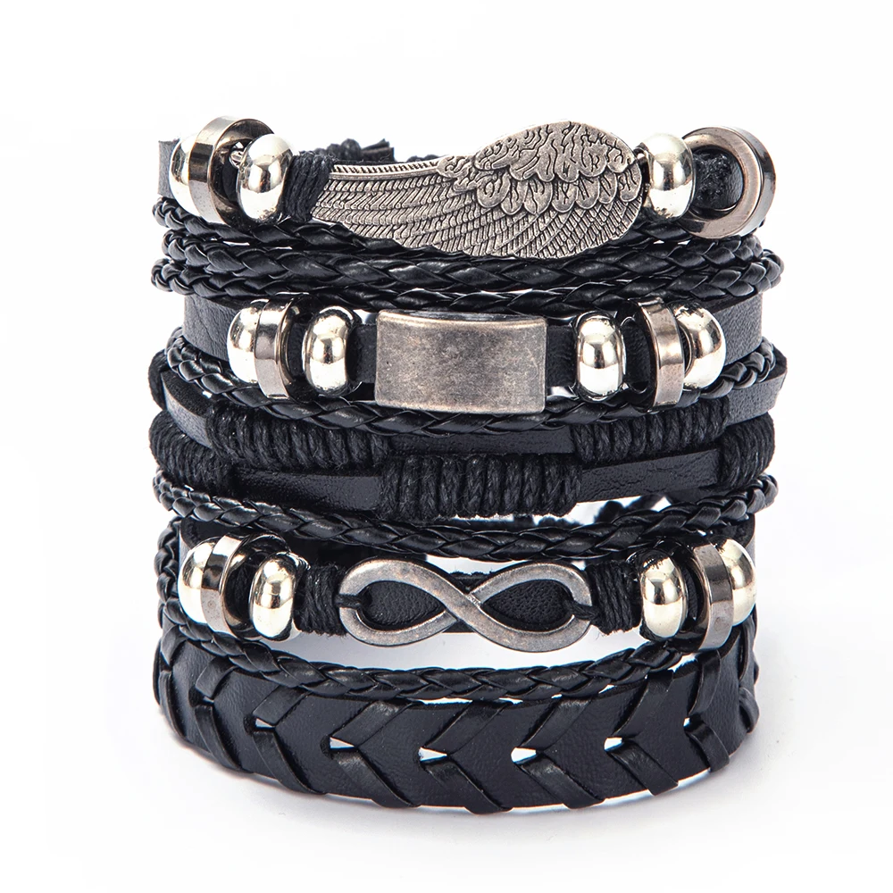 Vintage Leaf Feather Skeleton Owl Multilayer Leather Bracelet Men Fashion Braided Handmade Rope Wrap Bracelets & Bangles Male Gi bracelet jewelry leather bracelets