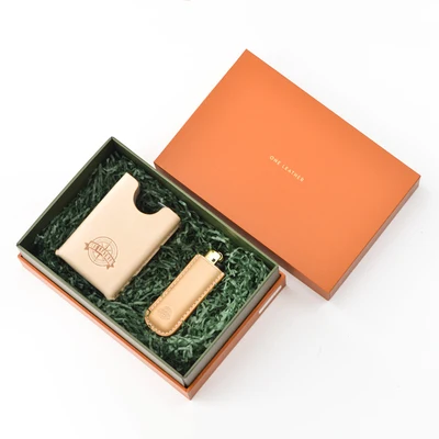 Beige lighter set Вмещает 20 элегантный креативный чехол для сигарет из натуральной кожи индивидуальность 2 в 1 портативные аксессуары для курения Маленький гаджет для мужчин - Цвет: Beige lighter set