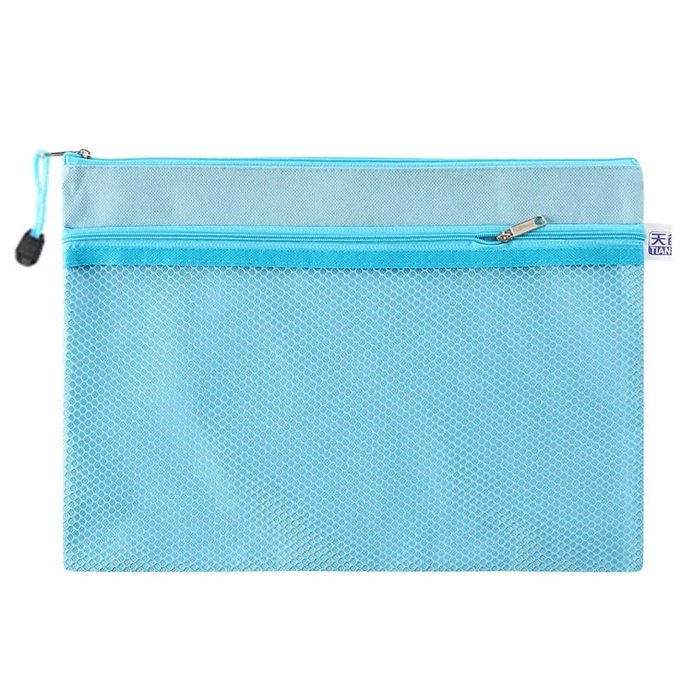light blue TS-101Folders для A4 двухслойная Водонепроницаемая рубашечная ткань, молния бумажная папка для документов сумка для бумаги А4 s канцелярская сумка - Цвет: light blue
