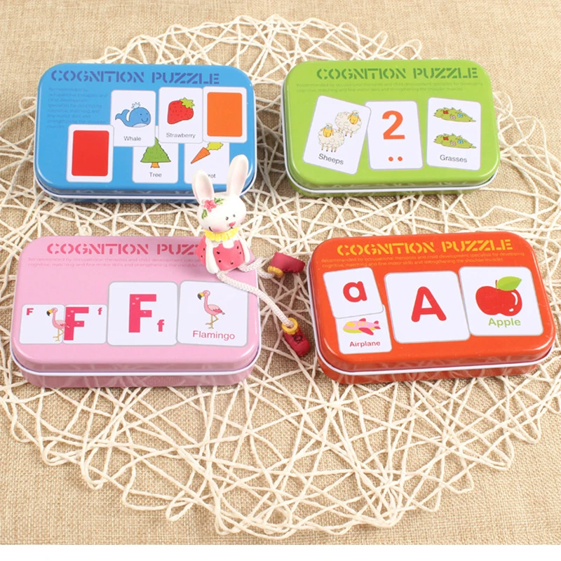 

Children's fun cartoon matching wooden puzzles baby cognition paper cards animal letters educational early education toys