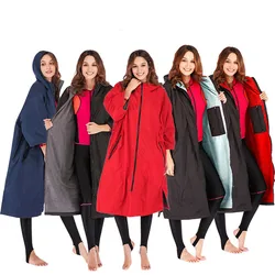 Men Women Quick Dry Windproof Hoodie Windbreaker Dry Robe Thick Warm Surfing Poncho Microfiber Terry Toweling Lining Wetsuit