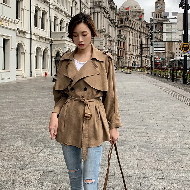 

Photo Shoot 2020 Spring And Autumn New Style Khaki Lace-up England Small Coat Short Korean-style Trench Coat Women's Short Fashi