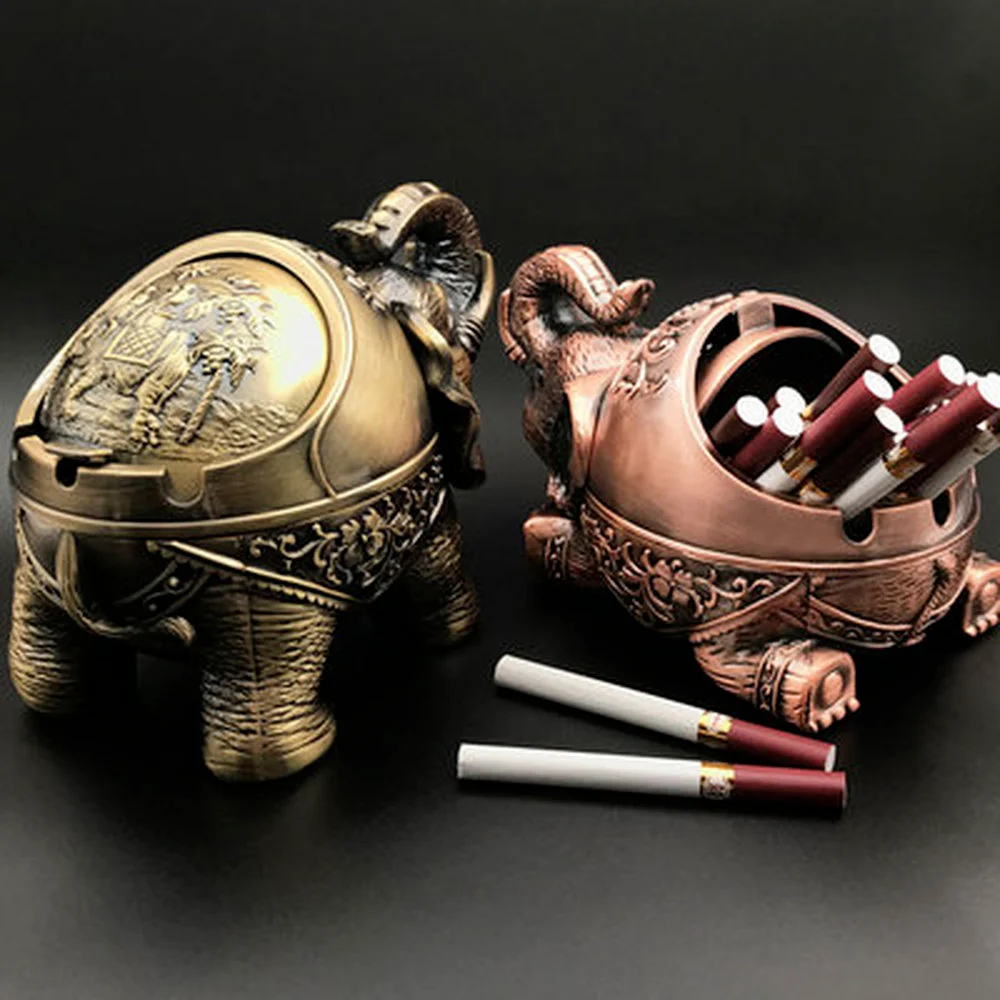 Elephant Ashtray European Retro Windproof with Lid Creative Zinc Alloy Home Hotel Office Deocration Smoking Accessories | Дом и сад