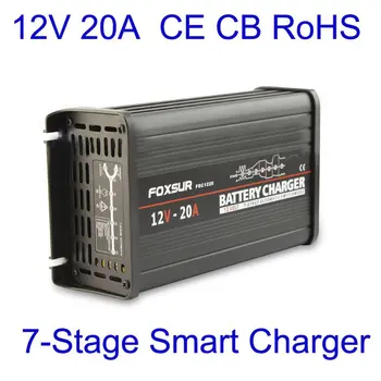 

FOXSUR 12V 10A Car Automatic Battery Charger 7-Stage Smart Lead Acid Pulse Repair Battery Charger MCU Maintainer Charger