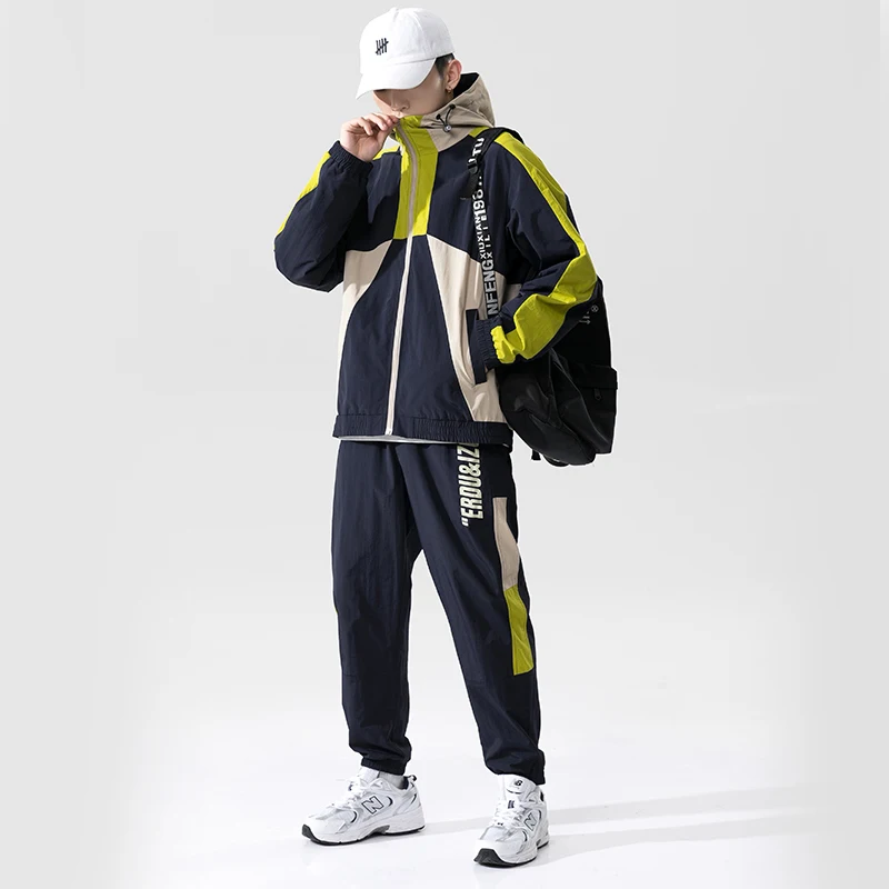 

Mens Cargo Pullover Streetwear Hooded Tracksuit 2 Pieces Sets Jackets And Cargo Pants Loose Fit Pants Hip Hop jacket Clothing