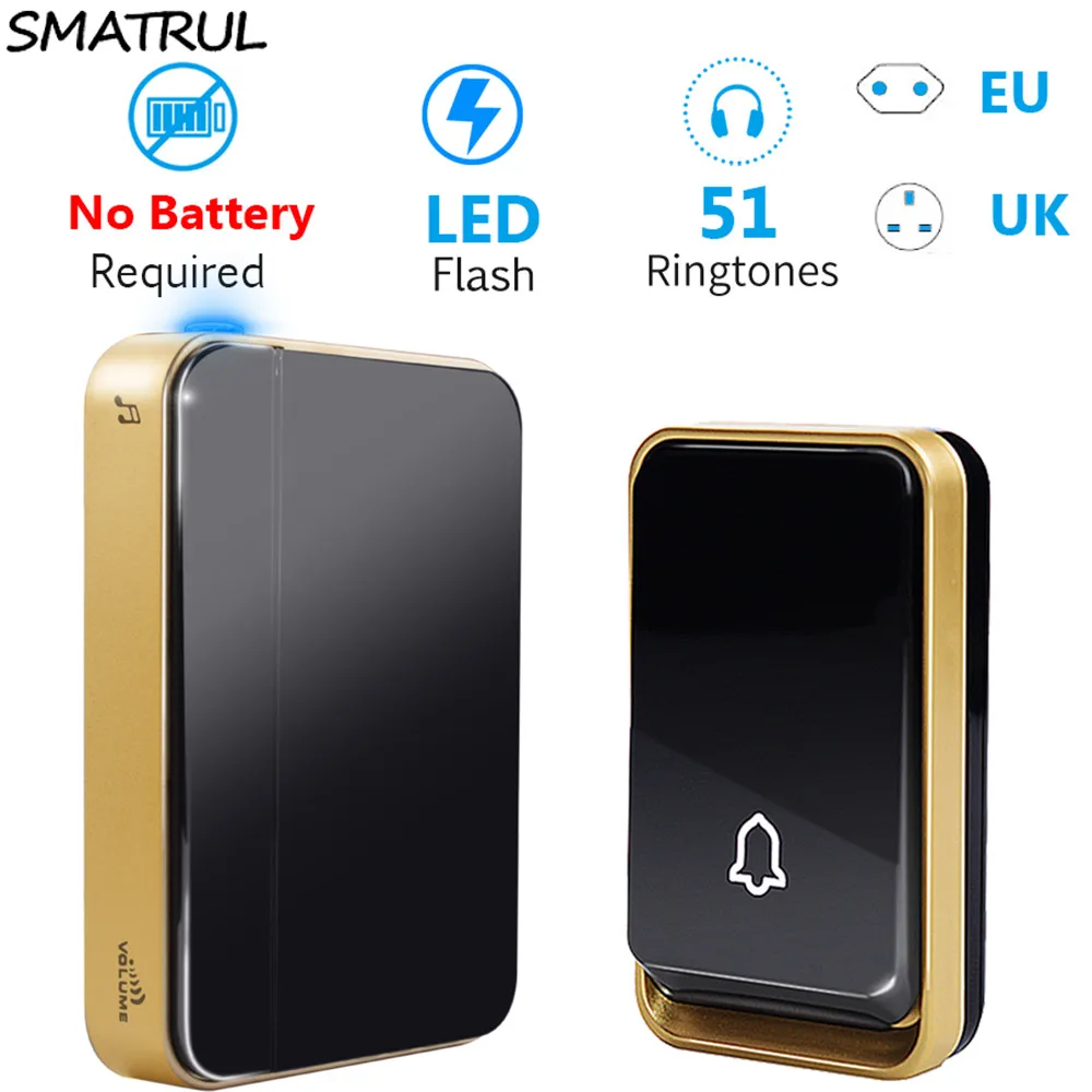 Skup SMATRUL self powered bezprzewodowy dzwonek wodoodporny bez baterii ue UK plug inteligentny dzwonek do drzwi wejściowych dzwonek 1 nadajnik 1 2 odbiornik
