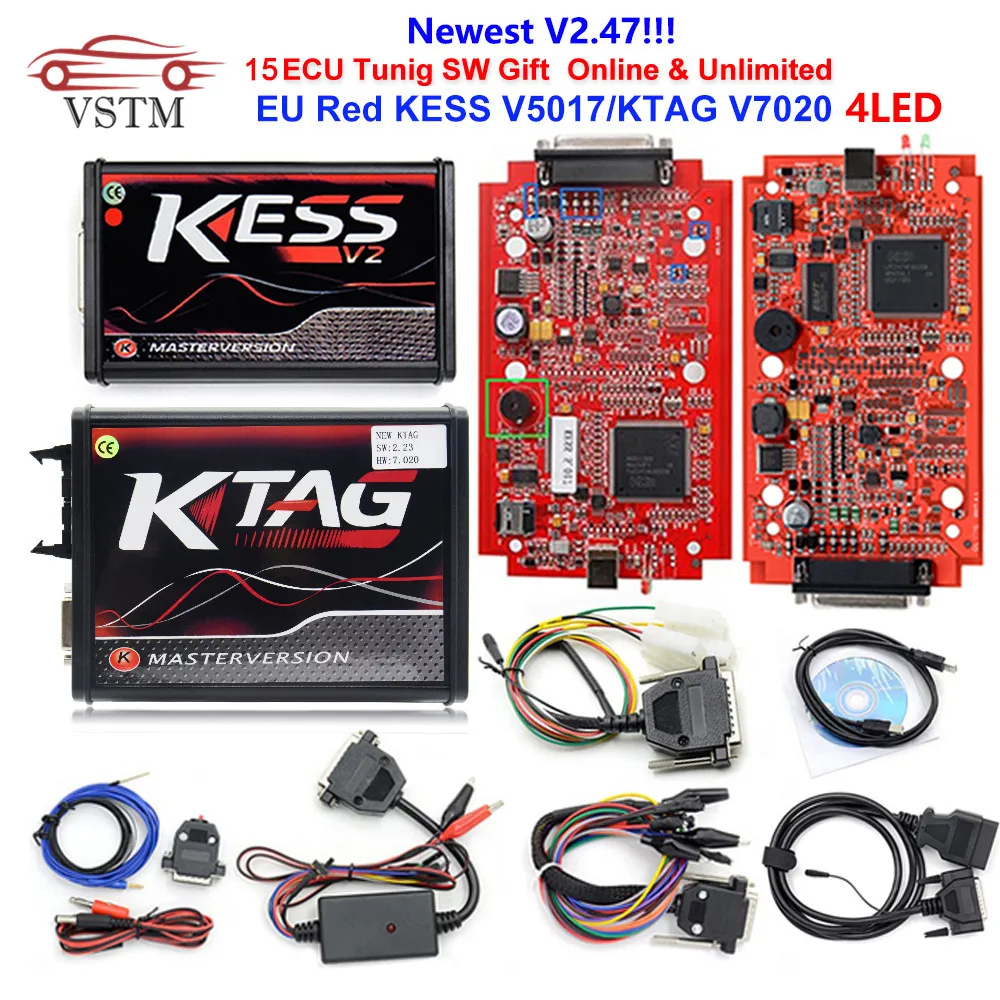 Новое поступление KESSV2 KESS V2 V2.47 V5.017 ЕС красный KTAG V7.020 4 светодиодный онлайн мастер версия программатор системного блока управления инструмента без базовых ограничений