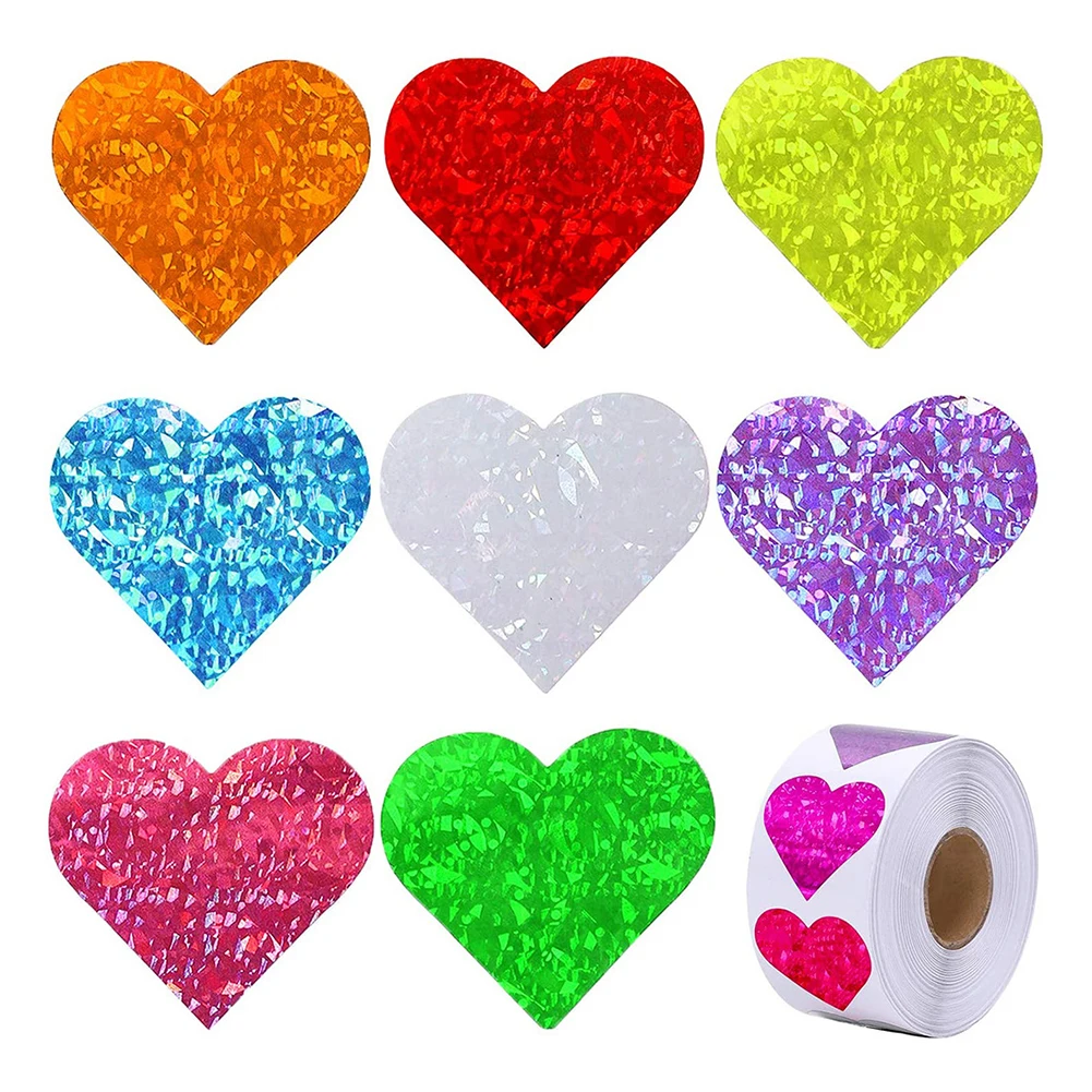 500pcs/roll Colorful Love Heart Shaped Label Sticker Scrapbooking Gift Packaging Stationery Box Tag Stickers Self-adhesive Label