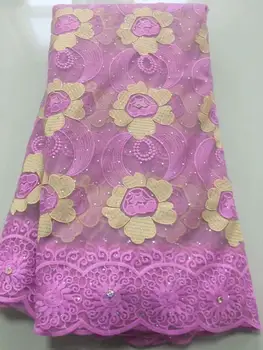 

High Quality fashions pink French Net Embroidery Tulle Lace Nigerian Stone Fabric For Wedding Party Dress FJYI819