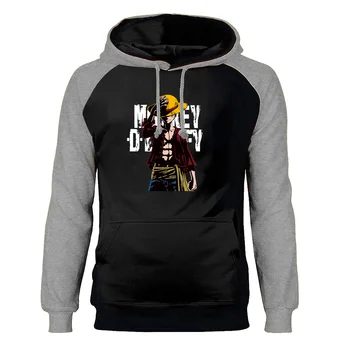 

One Piece Luffy Hoodies Sweatshirts Men Japanese Anime Raglan Hooded Hoodies Winter Autumn The Pirate King Harajuku Streetwear