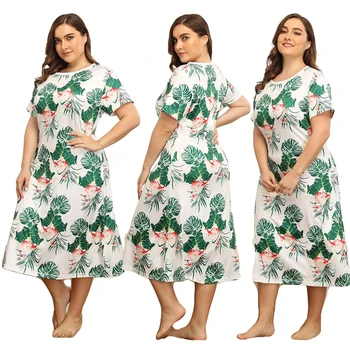 

Summer Women Printed Short Sleeve Nightgown Nightshirt Sleep Dress Nightie Sleepshirt Casual Homewear Plus Size Clothing