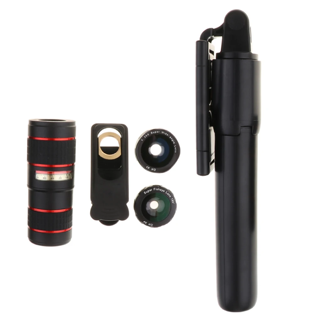 Phone Camera Lens 12X Zoom Telephoto Universal Clip On Lens Kit for Android and Other Phones + Aluminum Camera Tripod
