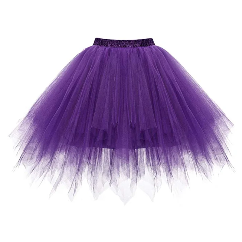 purple Асимметричная оранжевая мини-юбка из тюля; короткая кринолиновая юбка на день рождения для девочек; цвет желтый, розовый; пышная балетная юбка; юбка-комбинация - Цвет: purple