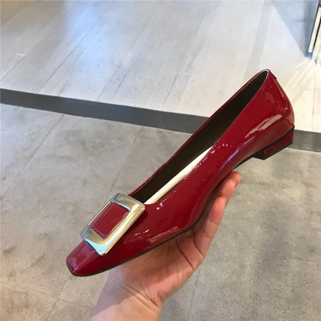 Kmeioo Classic Career Office Shoes Woman Square Toe Low Heels Women Fashion Loafers Slip-On Suqare Heels Woman Red Black Shoes red