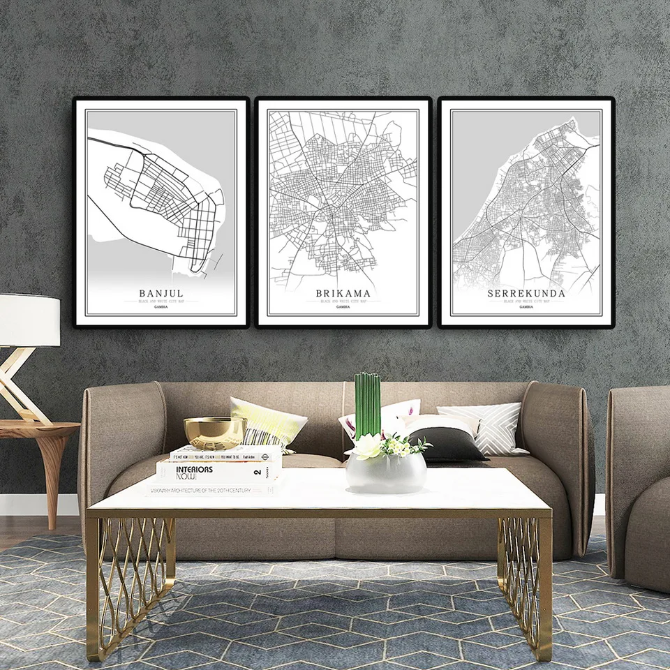 Gambia Creative city map Banjul Abstract Canvas Paintings Black and white Wall Art Print Poster Picture Home Decoration Painting | Дом и сад