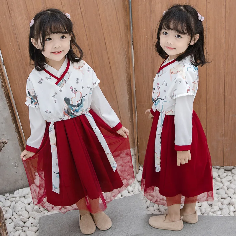 

Children Ethnic-Style Set 2020 Spring Retro Skirt Children Embroidery Embroidered Chinese-style Chinese Costume