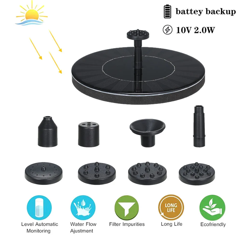 

Hot New 2019 Upgraded Solar Fountain Water Pump with Battery Backup Panel Kit 190L / H Garden Fountain for Bird Bath Pond Decor