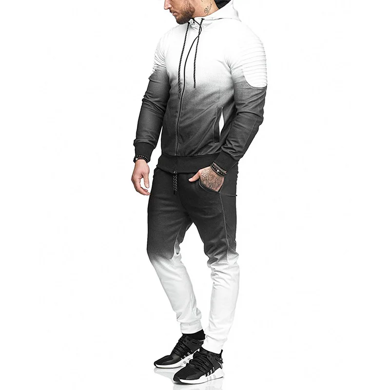 Seller Brand Men Tracksuits Hoodies Gradient Fold Sport Tracksuit Men Sets Hip Hop Jackets+Sweatpants Sports Suits For Men Joggers
