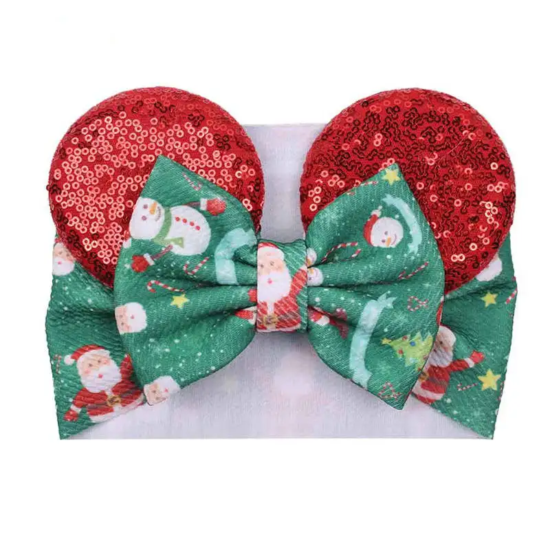 Рождественские детские Луки с блестками и заячьими ушками; повязка на голову для девочек; тюрбан для новорожденных - Цвет: 25