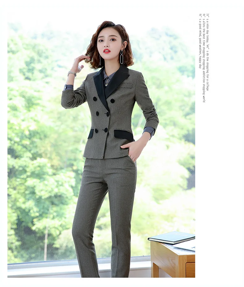 Pants and suit-B Большие размеры, S-4XL, высококачественные женские клетчатые костюмы, Осень-зима, Тонкий Блейзер с длинным рукавом, женские офисные длинные штаны, костюмы - Цвет: Pants and suit-B