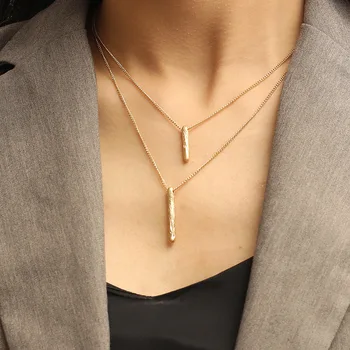 

Double Layer Chain Bone Stick Pendant Necklace Classic Vintage Design Clavicle Chain For Women Minimalist Gold Color Necklace
