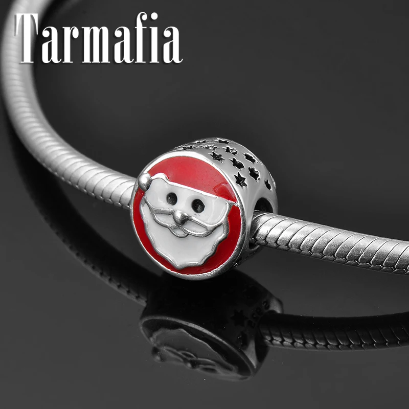 

2019 Christmas gifts 925 Sterling Silver enamel Santa Claus Hollow Star Beads Fit Original Pandora Charm Bracelet Jewelry making