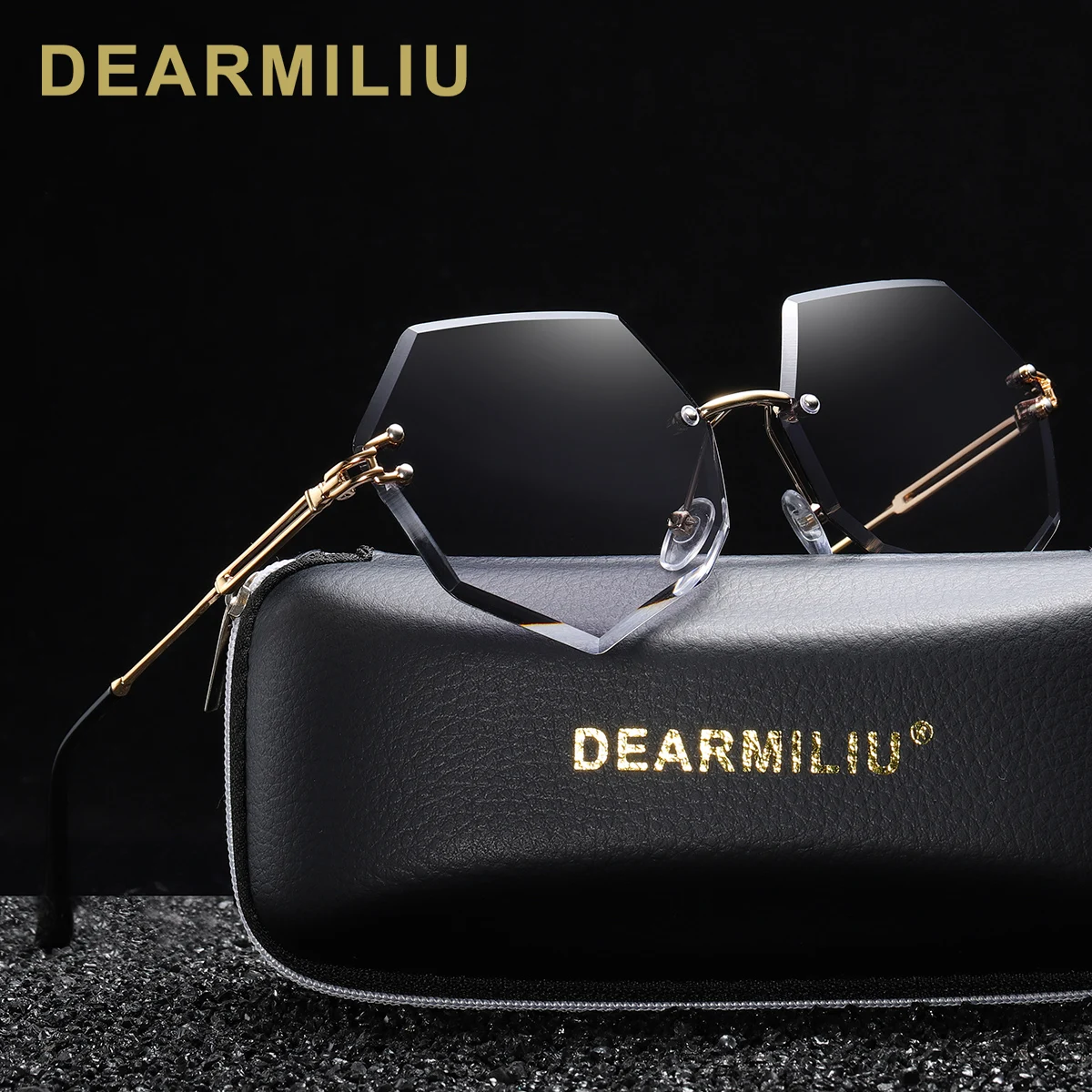 DEARMILIU, фирменный дизайн, круглые солнцезащитные очки для женщин, негабаритные, полигон,, градиентные, коричневые, розовые, без оправы, солнцезащитные очки для женщин, UV400