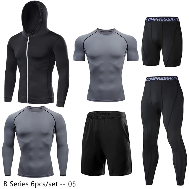 Dry Fit Men's Training Sportswear Set Gym Fitness Compression Sport Suit Jogging Tight Sports Wear Clothes 4XL5XL Oversized Male 13-6pcs per set