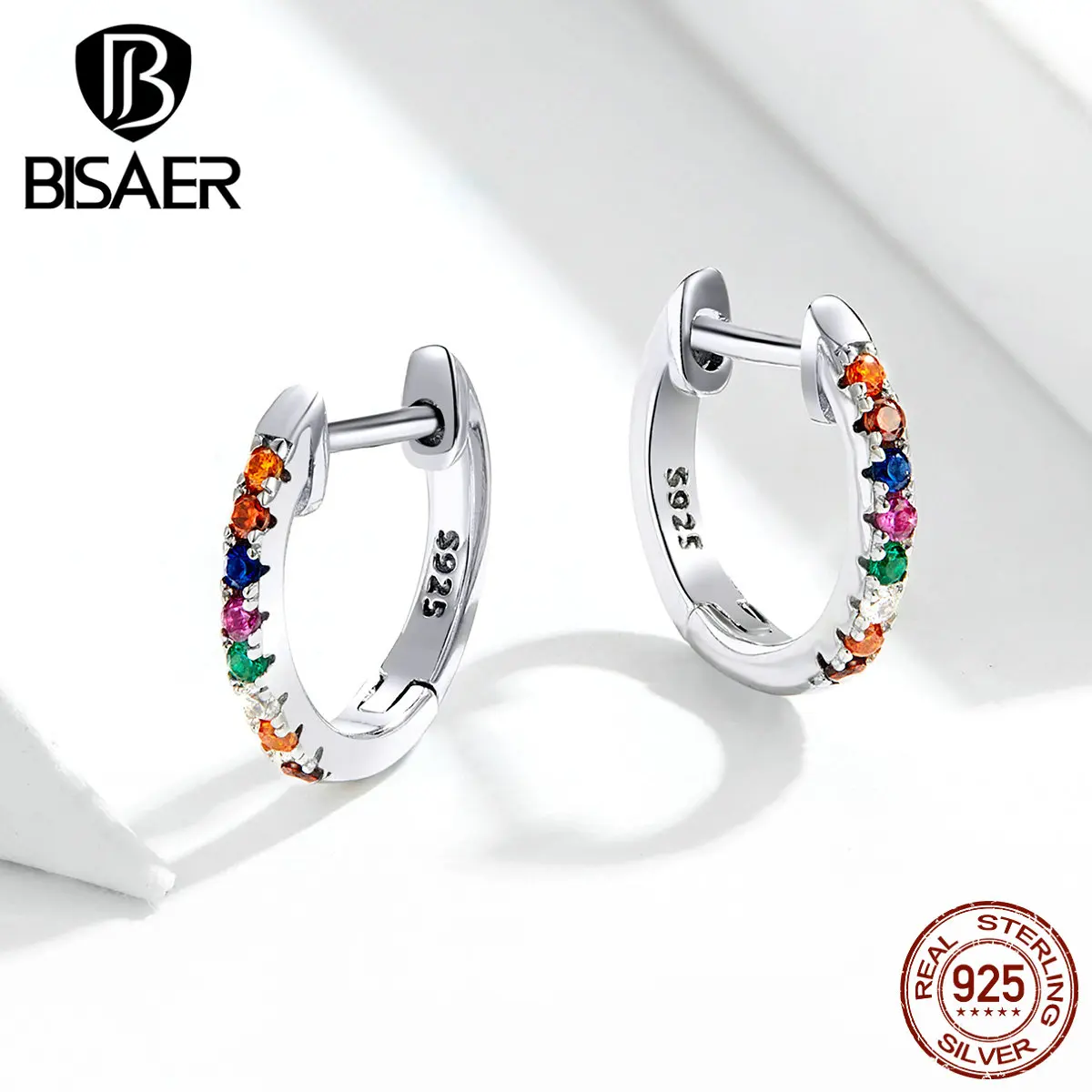 Серьги гвоздики BISAER Лидер продаж 925 пробы серебряные круглые женские серьги