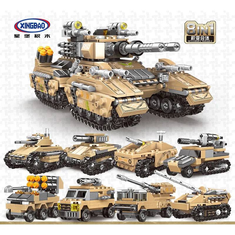

XINGBAO 13005 Military Army Series 8 IN 1 The Mirage Tank Model Building Kit Blocks Armored Vehicles KIDS DIY TOYS Gifts