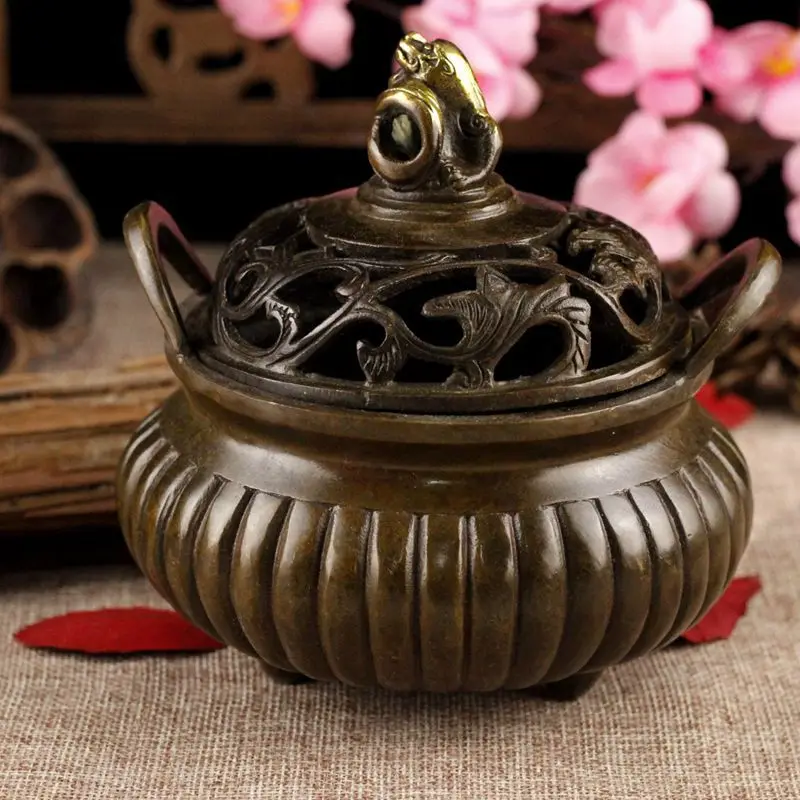 

Pure copper Antique do old chinese Classical Incense for Buddhist Crafts Incense Burner buddha home decor coil room decoration