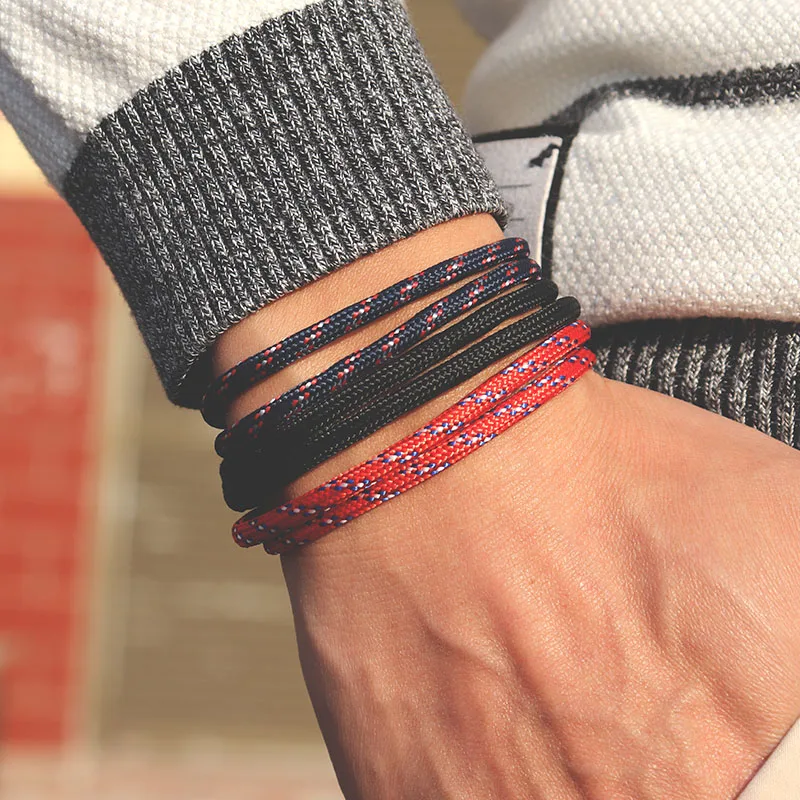 Men's Adjustable Braided Umbrella Rope Bracelet Set - Minimalist Cool Biker Jewelry Gift