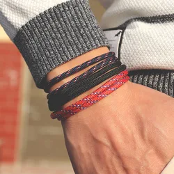 Men's Adjustable Braided Umbrella Rope Bracelet Set - Minimalist Cool Biker Jewelry Gift (Navy Black Red)