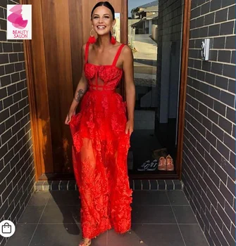 

High Quality Red Lace Sleeveless Hollow Out Long Rayon Bandage Dress Evening Party Cute Dress