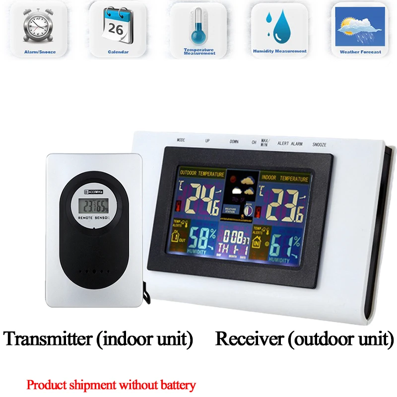 Цифровые беспроводные погодные часы, температура, влажность, монитор, водонепроницаемый, для помещений, на улице, гигрометр, термометр с датчиком - Цвет: A