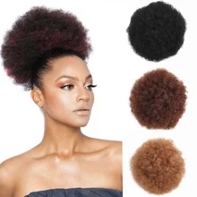 High Afro Puff Ponytail Drawstring Chignon Hairpiece Short Synthetic Kinky Curly Fake Hair Bun Updo Clip in Hair Extensions