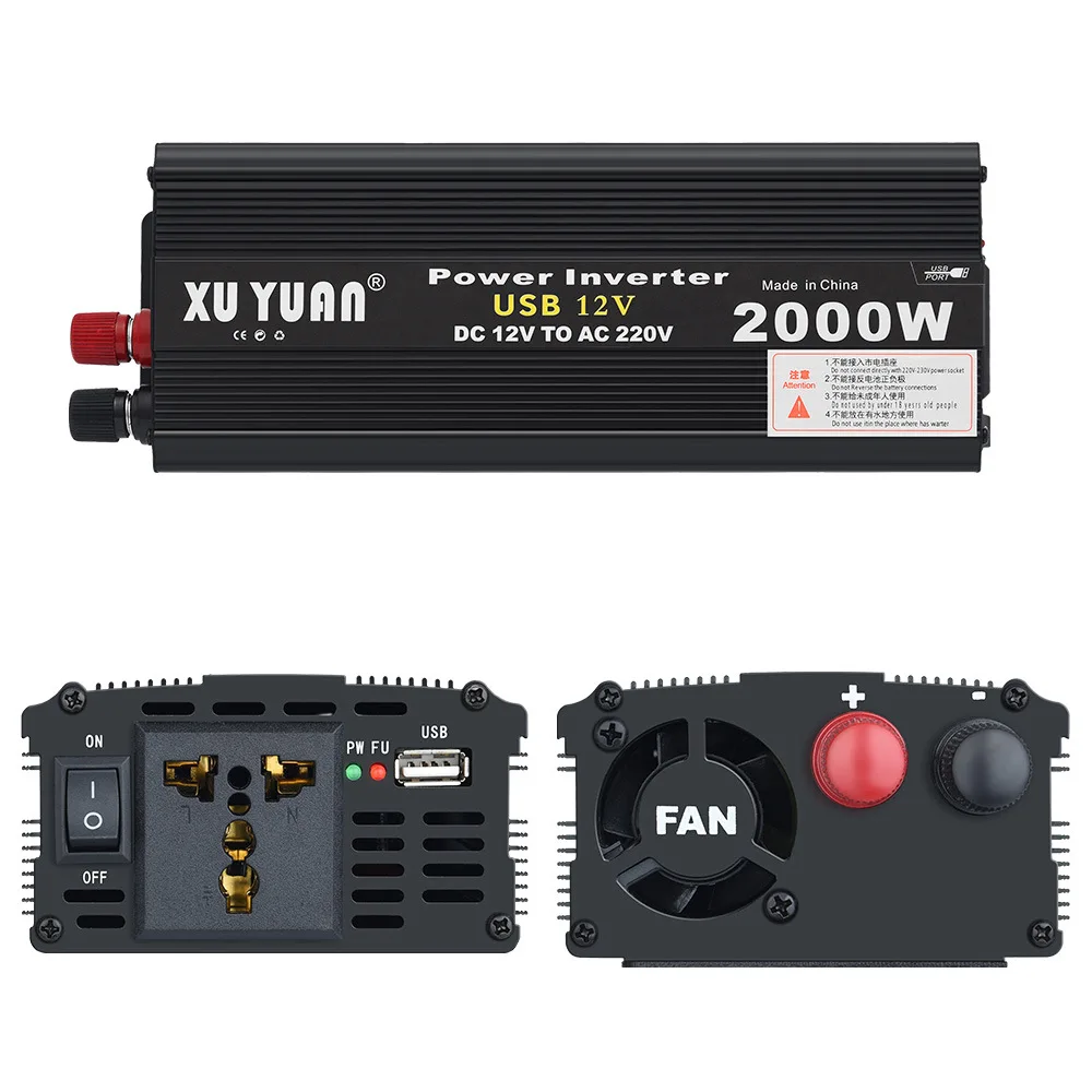 

12V/24V to AC 220V 2000W Car Inverter Power Voltage transformer Pure Sine Wave Rechargeable Power Inverter Converter with fan