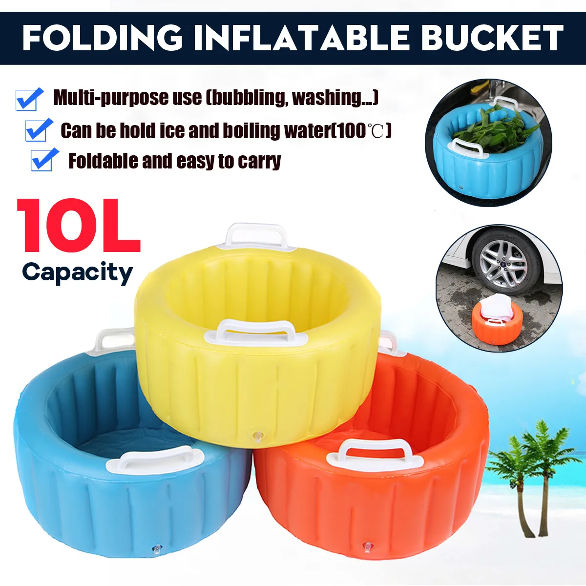 

Portable Folding Bucket Foldable Washbasin Tourism Outdoor Camping Folding Fishing Bucket Car Wash Foot bath Inflatable Bucket