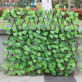 

Simulation Fence Artificial Green Leaf Home Garden Yard Decor Wooden Telescopic Fence Climbing Frame Plants Home Ornament