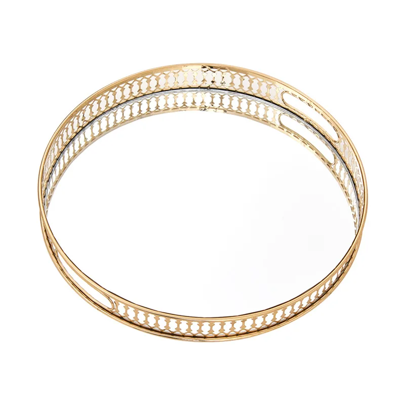Vassoio Decorativo In Vetro Specchiato Oro, Poligonale 31,5 Cm, Organizer Per Gioielli E Profumi, Portatrucchi Per Comò