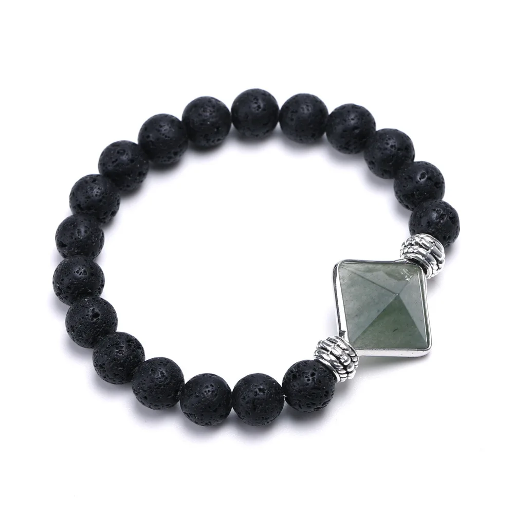 Aventurine Ароматерапия квадратный браслет Amethys Пирамида Форма энергетический камень граненый кристалл эластичные браслеты из бисера для женщин TR1040 - Окраска металла: Aventurine