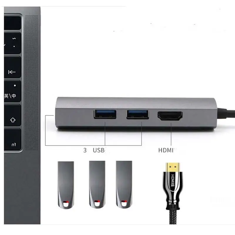 4 в 1 многофункциональная USB 3,0 концентратор Тип C до 4K HDMI адаптер для Macbook Коврики книга samsung S8/S9 Note 9 huawei Коврики 10 P10/20 Вт, 30 Вт, USB C концентратор USB