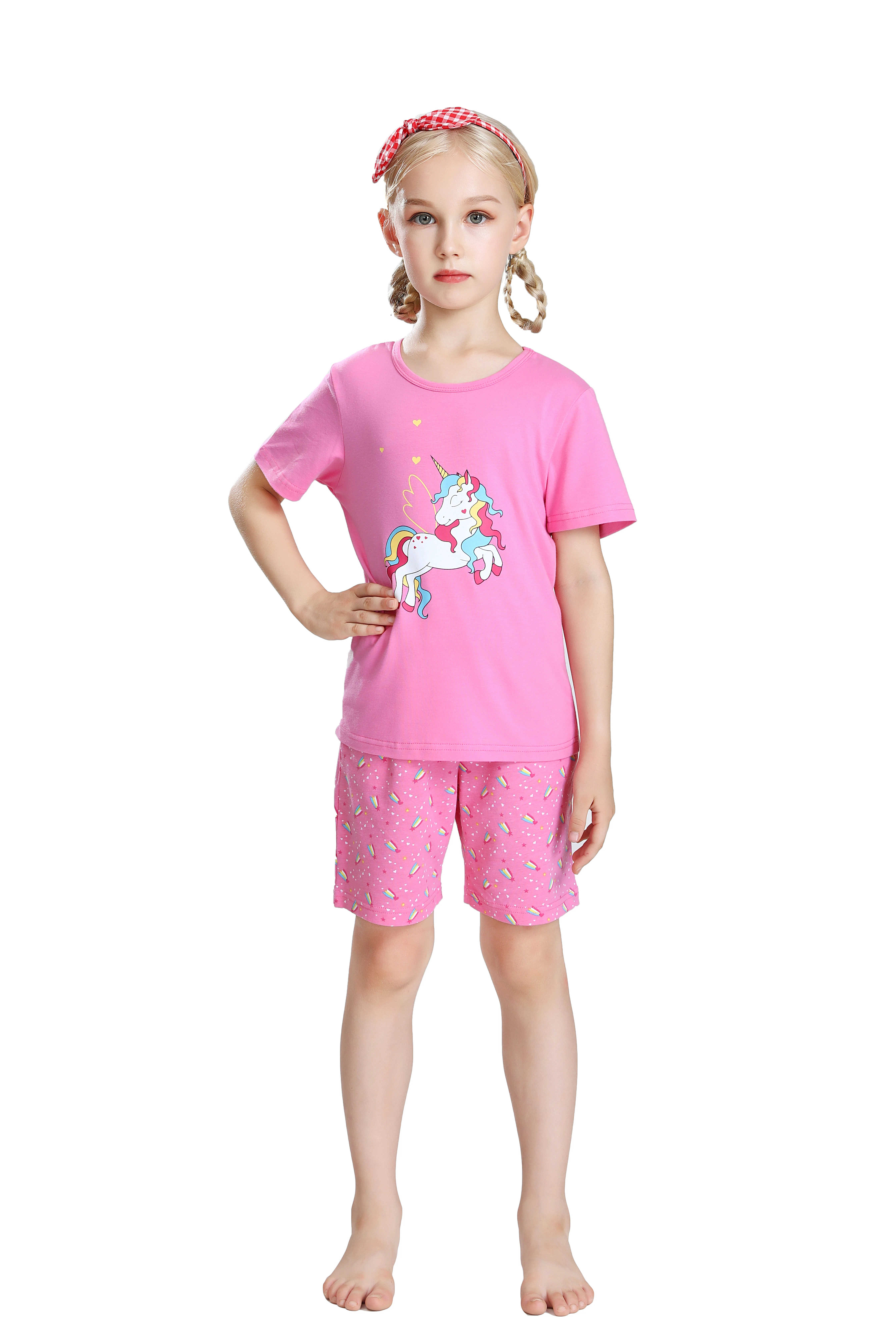 SANQIANG Lightweight Unicorn Tee for Girls Quality Cotton 2Pcs Outfit Summer T-Shirt & Shorts r Size 4-12