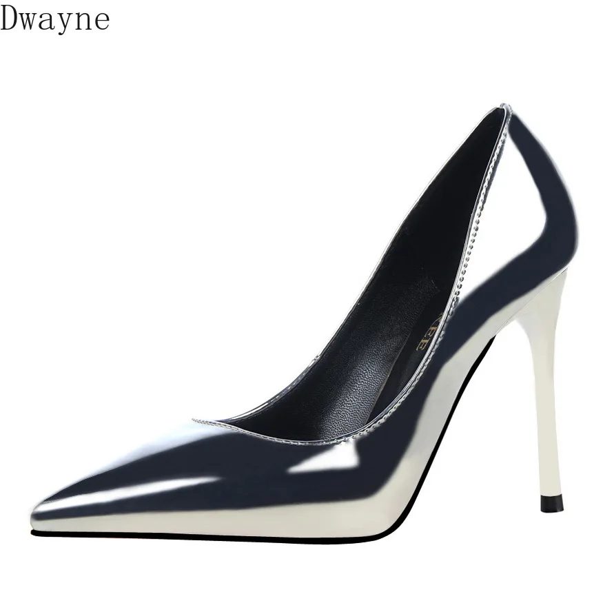 

2019 spring and summer new fashion pointed shallow mouth patent leather stiletto high heel women wild OL single shoes tide