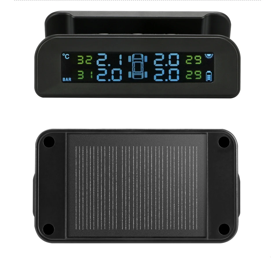 Develuck TPMS Car Tire Pressure Monitor System  Automatic Brightness Control  Solar Power  Adjustable LCD screen Wireless 4 tire