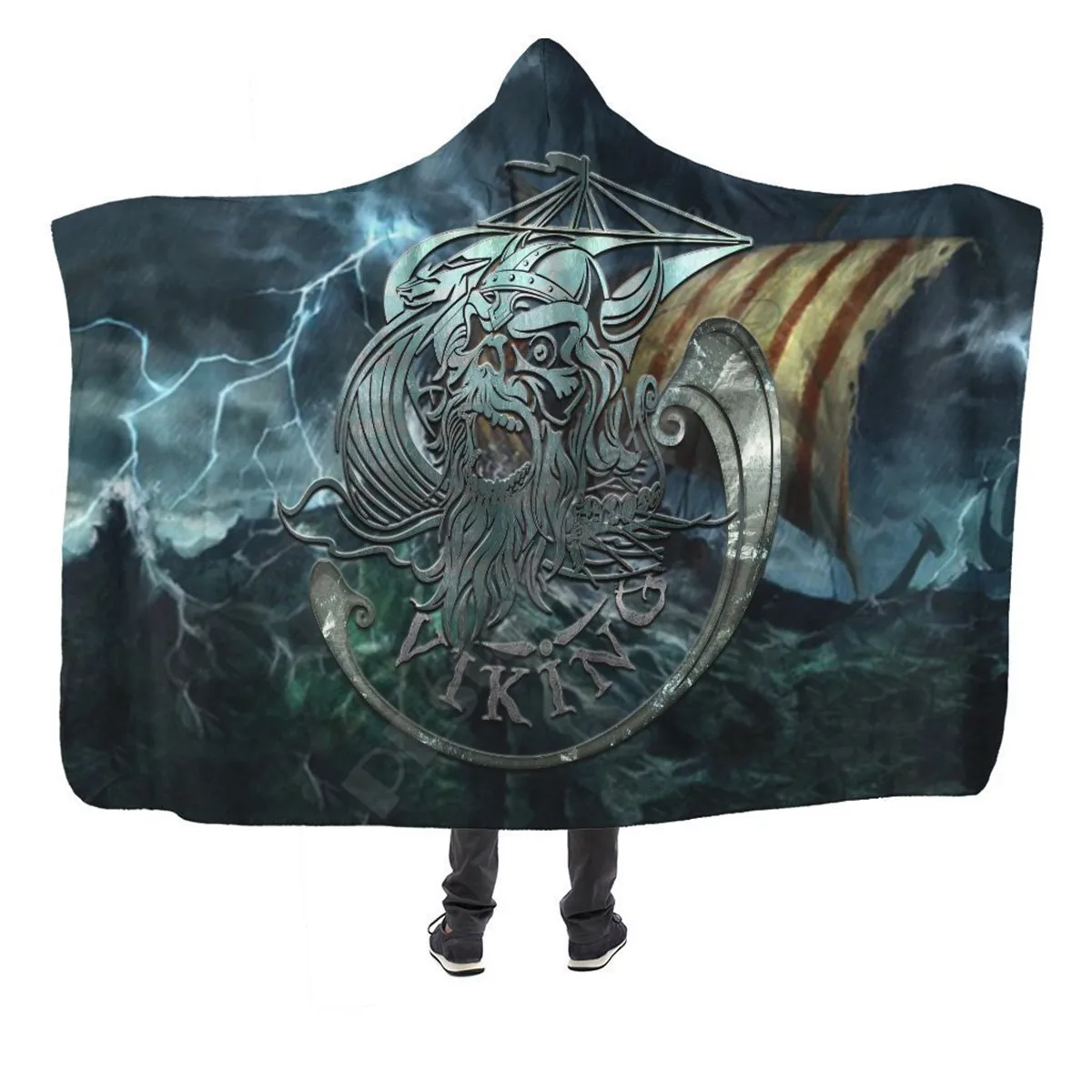 

Viking Odin Hooded Blanket Adult colorful child Sherpa Fleece Wearable Blanket Microfiber Bedding Style-14