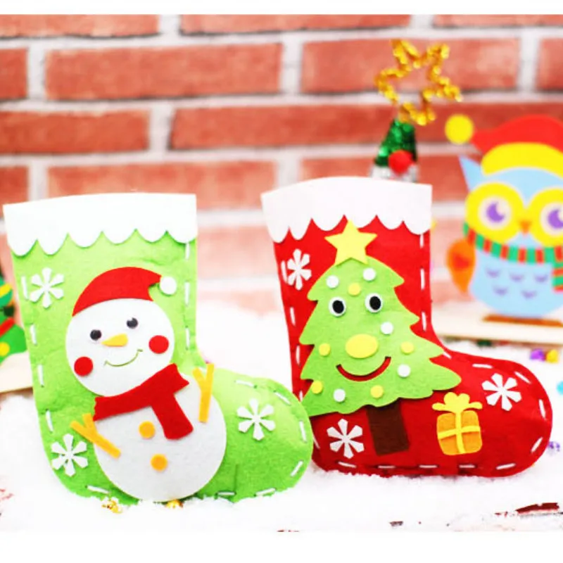 Рождественские чулки DIY набор ручной работы мультфильм носок подарочная упаковка сумка Детская игрушка Санта Клаус нетканый подарок конфеты мешок Рождественский орнамент