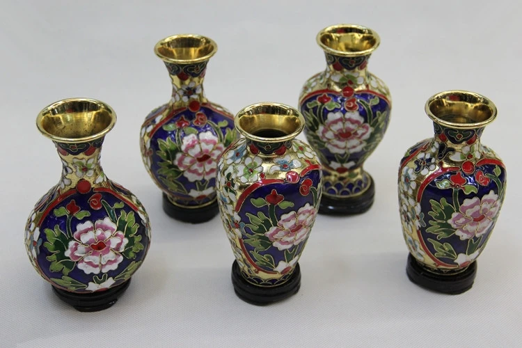 China Beijing featured crafts cloisonne vase 5 piece set classic bottle crafts pendulum 4"