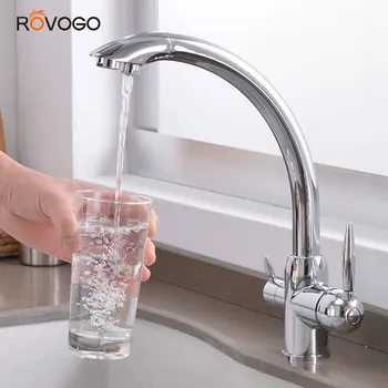 

ROVOGO 360 Degree Rotation Drinking Filtered Water Kitchen Faucet, Cold and Hot Purifier Sink Faucet Mixer Torneira Brass Chrome